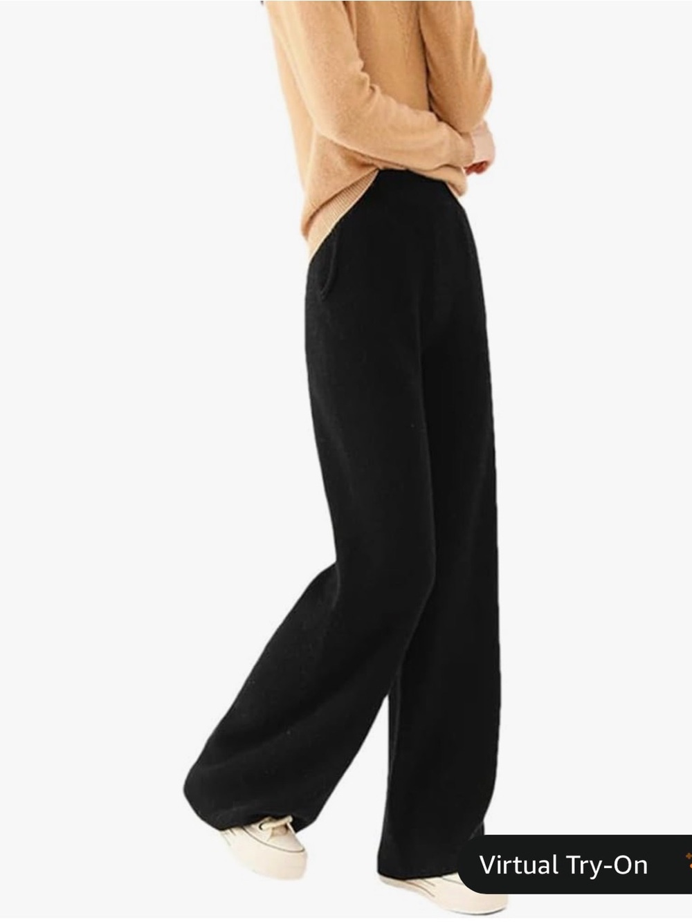 Women's Black Knit Wide-Leg Pants